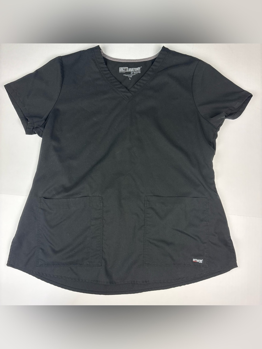 Grey’s Anatomy by Barco Women Large Scrub Top Solid Black Polyester Rayon Nurse